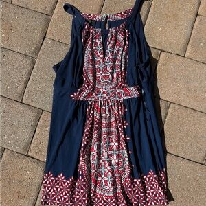 Navy and Red Patterned Women's top